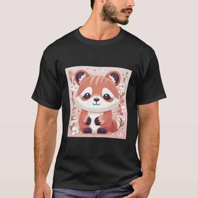 T-shirt Pandas Rouges Dans La Forêt De Fleurs De Cerisiers (Devant)