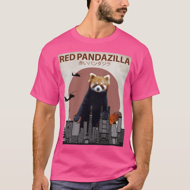 T-shirt Pandazilla Rouge Panda géant Parodie (Devant)