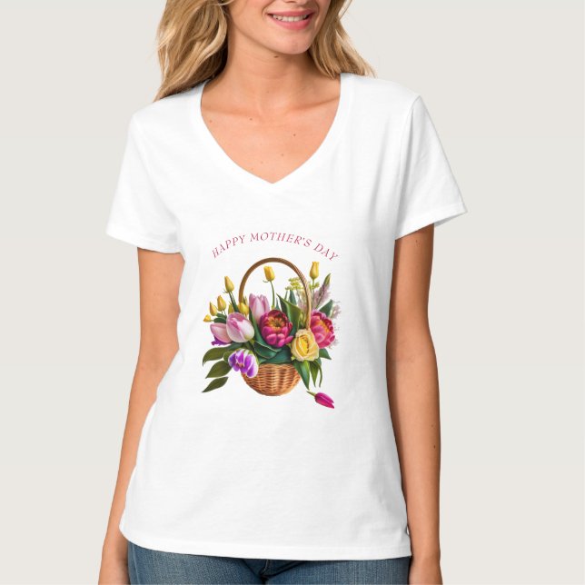 T-shirt Panier à fleurs d'aquarelle de la Fête des Mères (Devant)