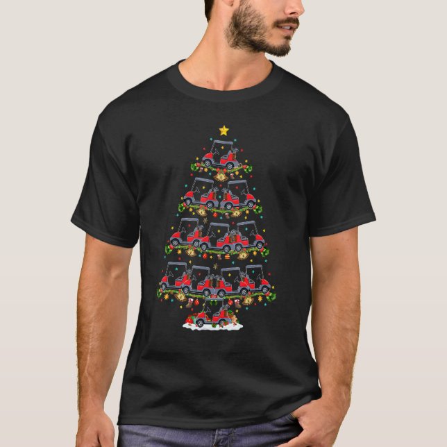 T-shirt Panier de golf Noël Lumières Père Noël Golf Panier (Devant)