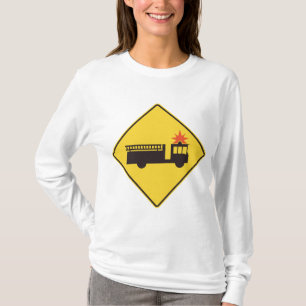 T-shirt Panneau d'avertissement de camion de pompiers jaun