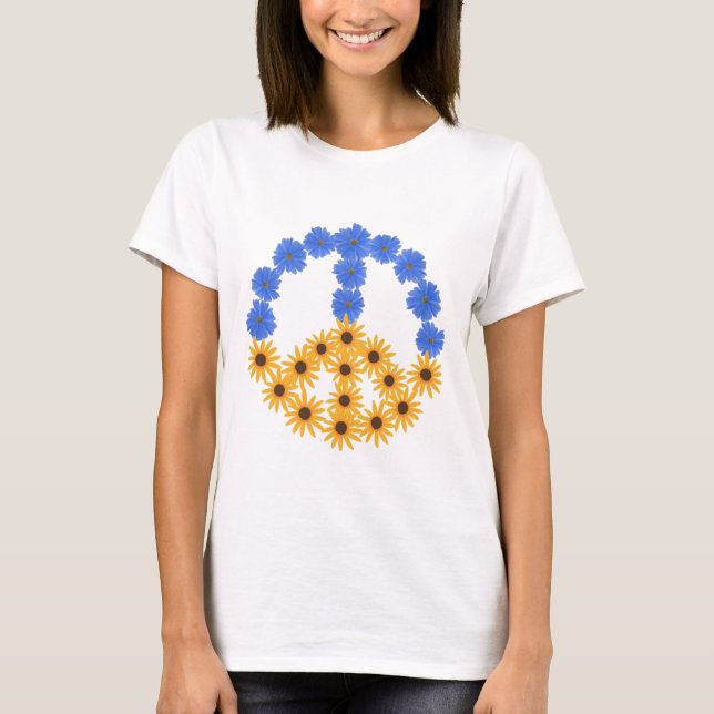 T-shirt Panneau de Paix Fleurs de Soleil Jaunes Bleues Cos (Devant)
