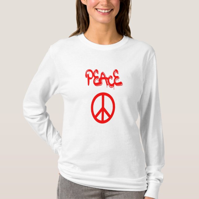 T-shirt Panneau de Paix Rouge avec Paix Expliquée en Graff (Devant)