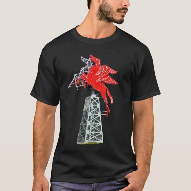 T-shirt Panneau Neon du centre-ville de Dallas Pegasus (Devant)