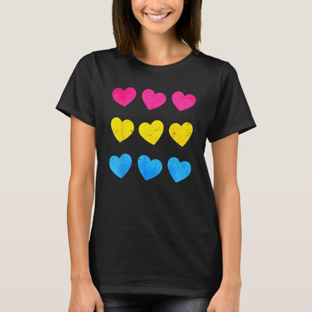 T-shirt Pansexual Pride Pan Flag Hearts Subtle LGBTQ (Devant)