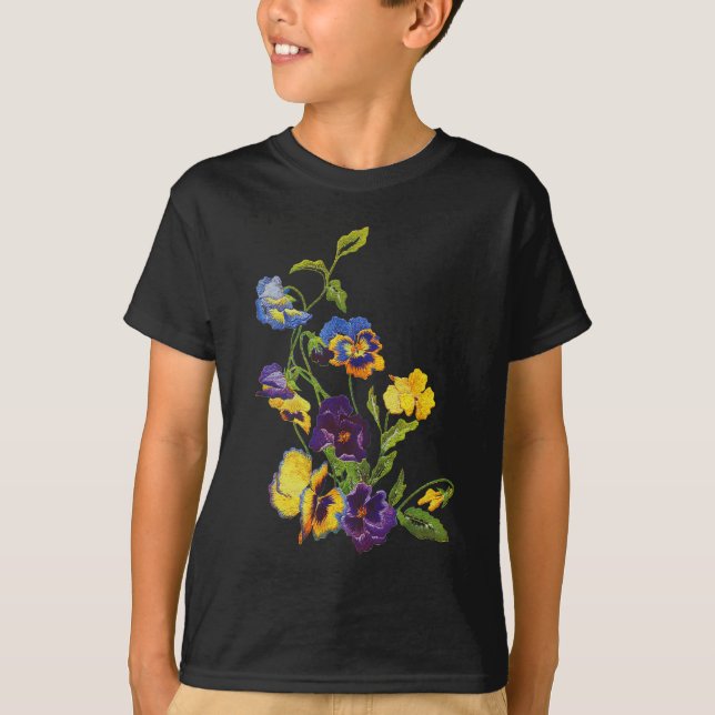 T-shirt Pansies brodées Art Nouveau (Devant)