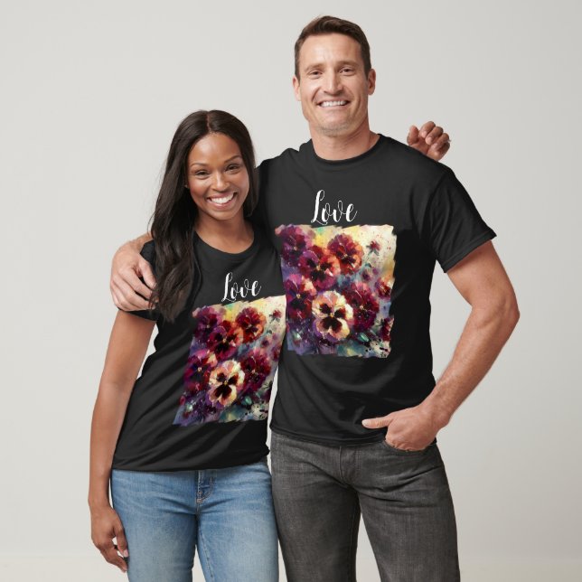 T-shirt Pansies impressionnistes de marron peint floral (Unisexe)