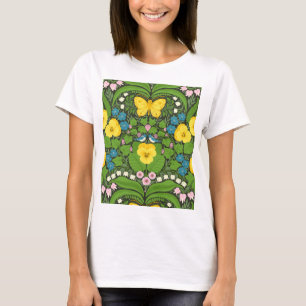 T-shirt Pansies jaunes, oiseaux et papillons