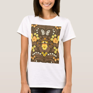 T-shirt Pansies jaunes, oiseaux et papillons