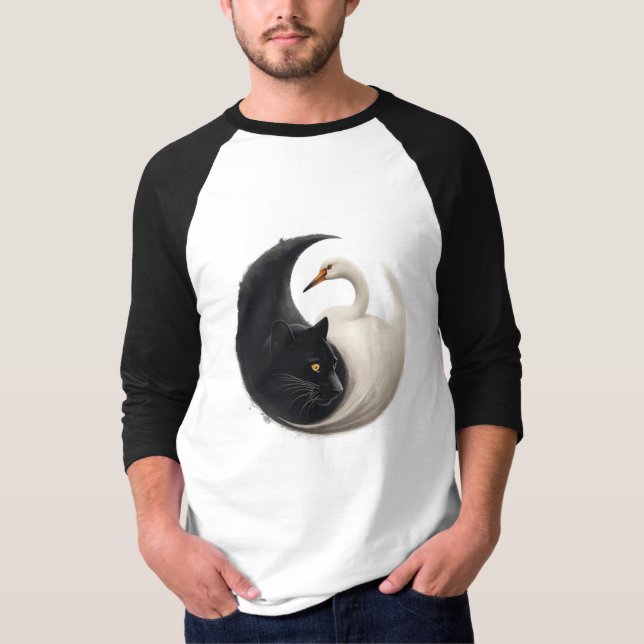T-shirt Panthère et grue Yin Yang Ink Art (Devant)