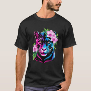 T-shirt Panthère gras avec des fleurs roses 