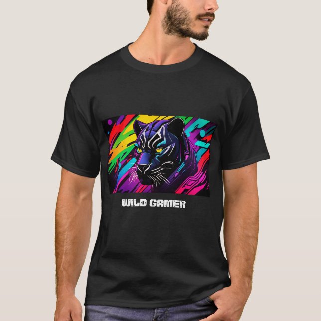 T-shirt Panthère noire sur fond de graffiti pour gamer (Devant)