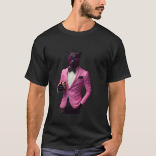 T-shirt Panthère portant un costume rose vibe chat cool