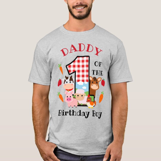 T-shirt Papa animal de ferme du premier anniversaire (Devant)