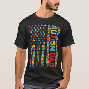 T-shirt Papa Autiste Puzzle Drapeau américain Enfant Sensi