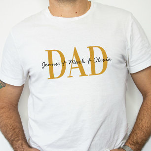 T-shirt Papa Avec Enfants Nom Fête des pères Black Gold