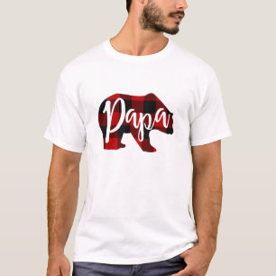 T-shirt Papa Bear Russe Red Buffalo Plaid Family