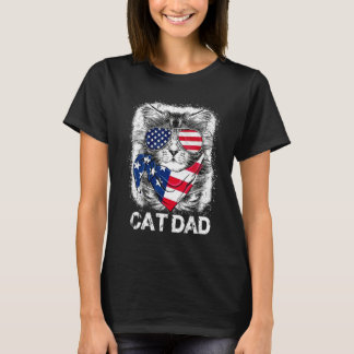 T-shirt Papa Chat 4 Juillet Fête De L'Indépendance Drapeau