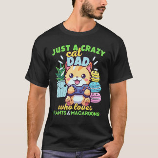T-shirt Papa Chat Fou Qui Aime Plantes Macarons Joueur