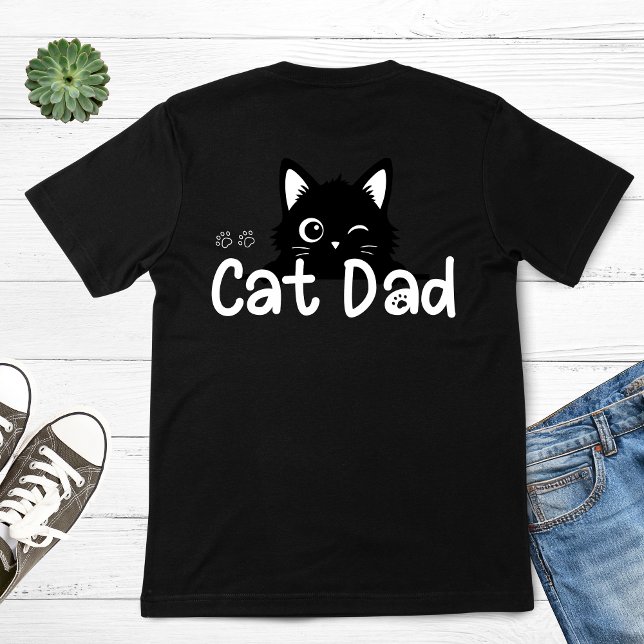 T-shirt Papa Chat Noir Mignon Qui Cligne De L'œil (Cute Winking Black Cat Dad T-Shirt)