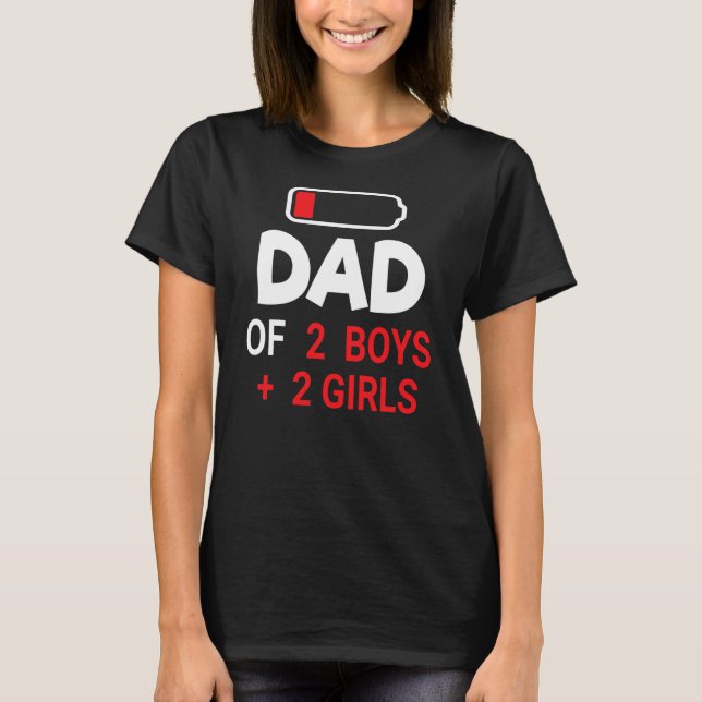 T-shirt Papa De 2 Garçons 2 Filles Fils Fille Fille Épuisé (Devant)