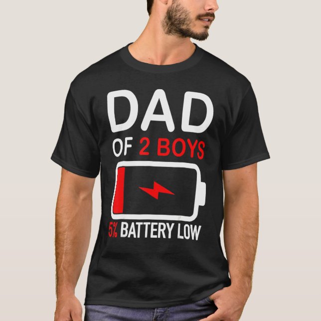 T-shirt Papa De 2 Garçons 5 Batterie Faible Fils Fête des  (Devant)