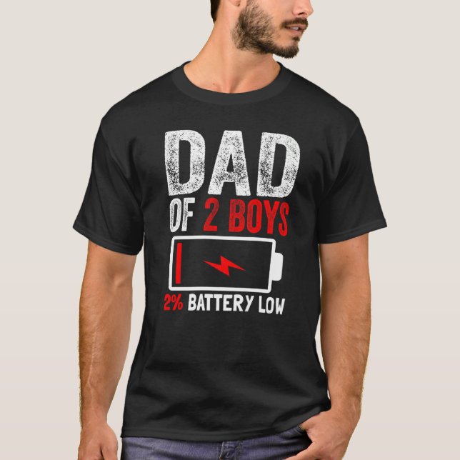 T-shirt Papa De 2 Garçons Batterie Faible De Son Fête des  (Devant)