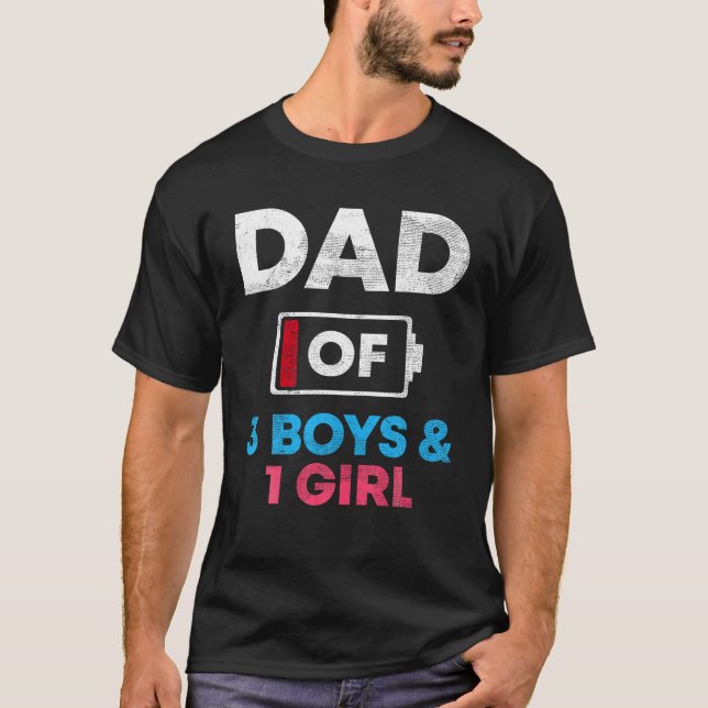 T-shirt Papa De 3 Garçons Et 1 Fille Batterie Faible Papa  (Devant)