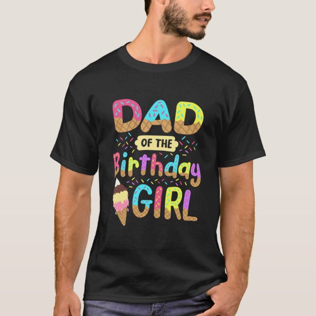 T-shirt Papa De L'Anniversaire Fête De Crème Glaciaire Fil (Devant)