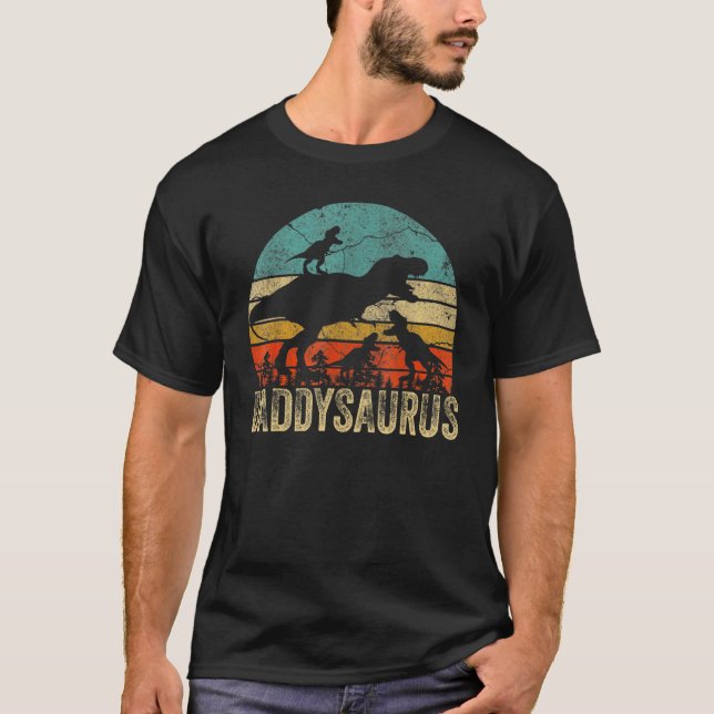 T-shirt Papa Dinosaur Daddysaurus 3 Deux Enfants Fa de Noë (Devant)