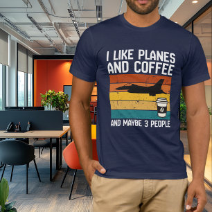 T-shirt Papa drôle d'anniversaire J'aime les avions Café &