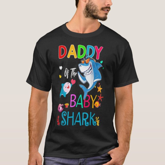 T-shirt Papa Du Bébé Requin Anniversaire Garçon, Fille, En (Devant)