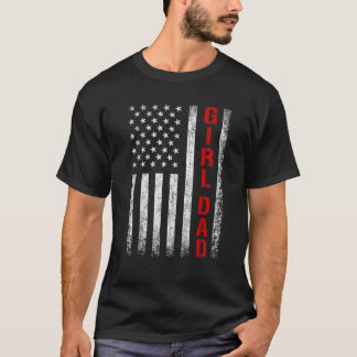 T-shirt Papa Fille Papa De Filles USA Drapeau Fête des Pèr