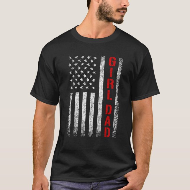 T-shirt Papa Fille Papa De Filles USA Drapeau Fête des Pèr (Devant)