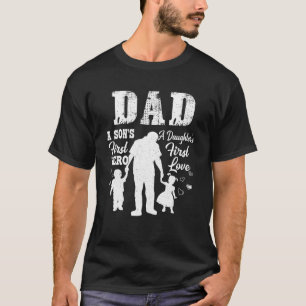 T-shirt Papa Fils Premier Héros Fille Premier Amour D Père