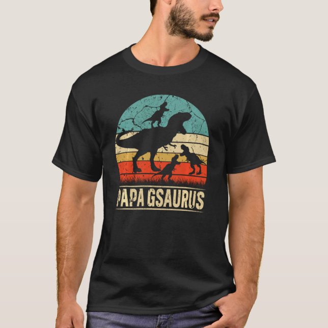 T-shirt Papa G Dinosaur T Rex Papa Gsaurus 3 Enfants Famil (Devant)