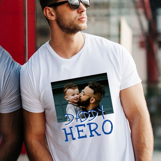 T-shirt Papa Hero papa et enfant Photo personnalisée (Créateur téléchargé)