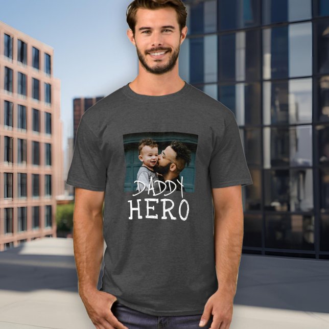 T-shirt Papa Hero Typographie blanche Papa Photo Grey (Créateur téléchargé)