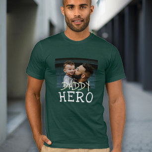 T-shirt Papa Héros White Typographie Papa Photo Green