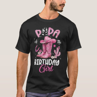 T-shirt Papa Of The Birthday Girl Pink Cowgirl Western Cow