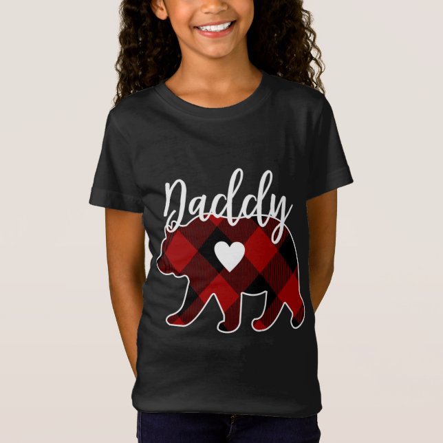 T-Shirt Papa Ours Buffle de Noël Plaid Rouge Blanc Et B (Devant)