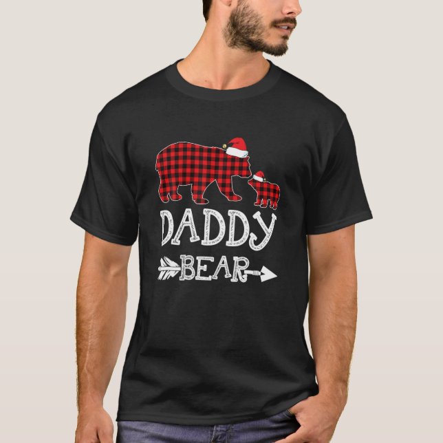T-shirt Papa Ours Pajama de Noël Buffle Rouge Plaid Fami (Devant)