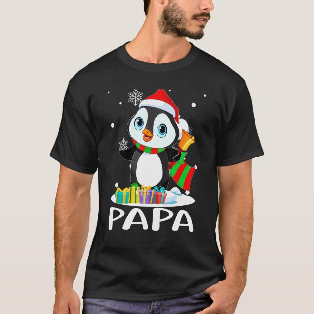 T-shirt Papa Penguins Santa Hat Noël Famille Correspondant (Devant)