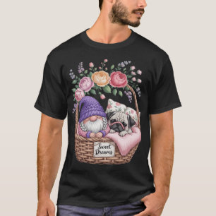 T-shirt Papa Pug Dormant Dans La Literie Florale Shabby Ch