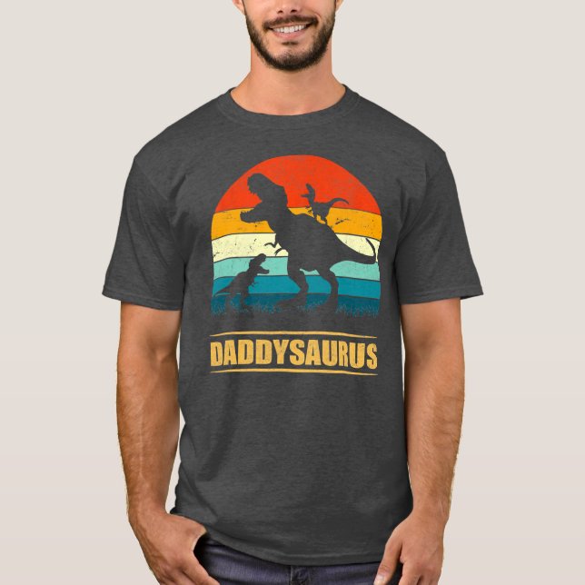T-shirt Papa Saurus Daddy Dinosaur T Rex 2 Enfants Famille (Devant)