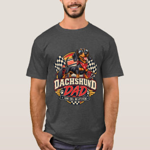 T-shirt Papa Teckel Course Drapeau à Damier Chien Long