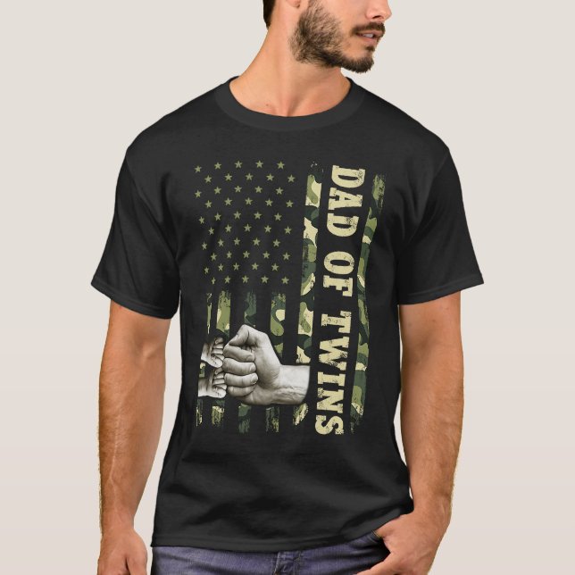 T-shirt Papa Twin Hommes Camouflage Drapeau Américain Papa (Devant)