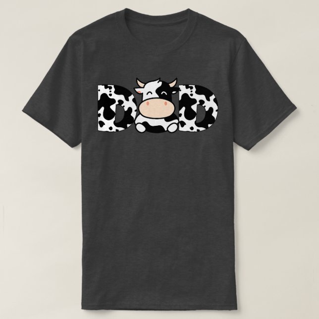 T-shirt Papa Vache Imprimer Noir Blanc Aime Vaches Pères F (Design devant)