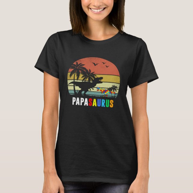 T-shirt Papasaurus Autism Awareness Dad Papa Dinosaur Fath (Devant)