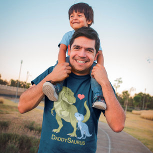 T-shirt PapaSaurus Green T-Rex et Blue Baby Dinosaures